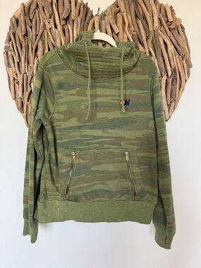 Aviator Nation Olive Green Camo Hooded Pullover